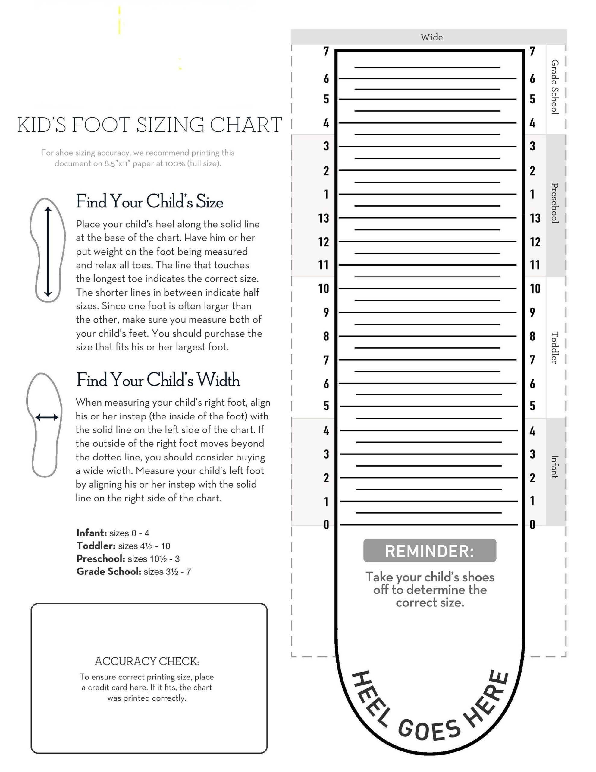 Kids Foot Sizer Chart Toddler Child Shoe Size Determiner Instant Download Etsy Israel
