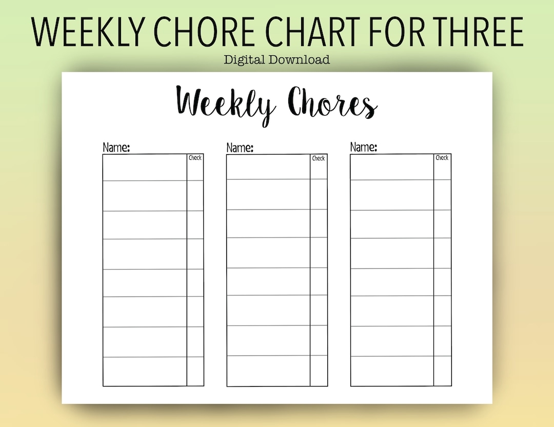 Kids Printable Chore Chart For Three People Weekly Chores Blank Reward Chart Etsy Kids Printable Chore Chart For Three People Weekly Chores Blank Reward Chart Etsy