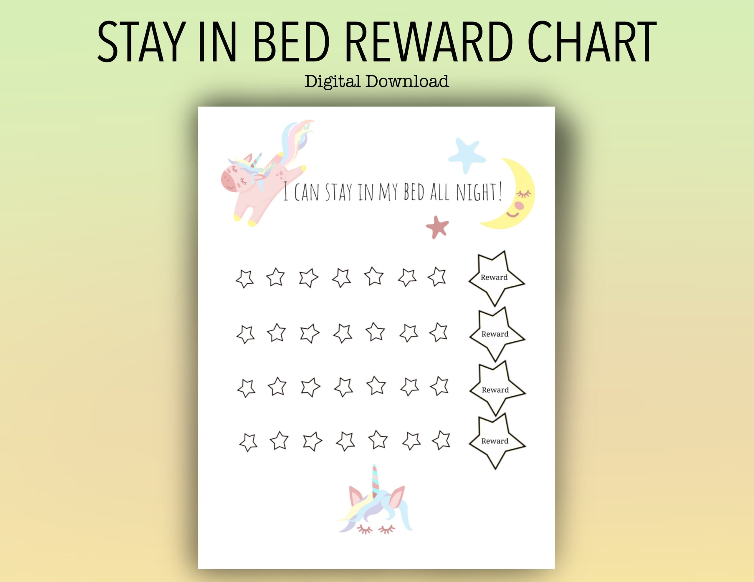 Kids Printable Unicorn Stay In Bed Reward Chart Night Time Chart Sticker Prize Char Etsy
