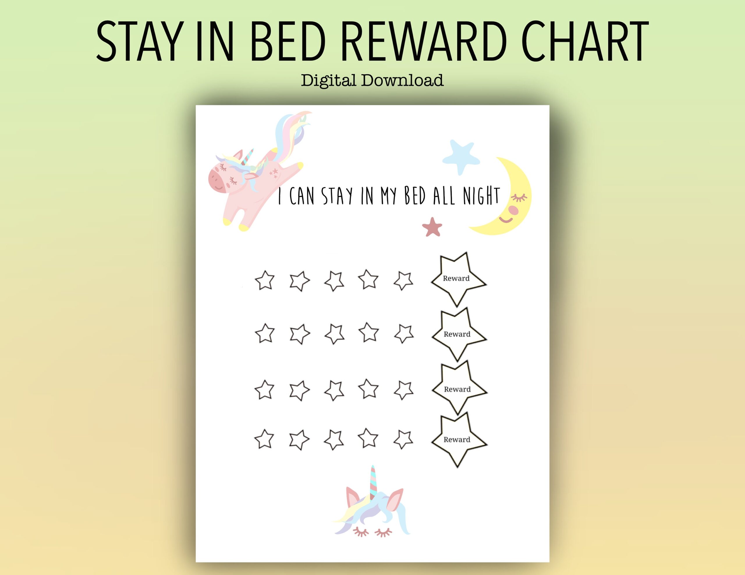 Kids Printable Unicorn Stay In Bed Reward Chart Night Time Chart Sticker Prize Char Etsy