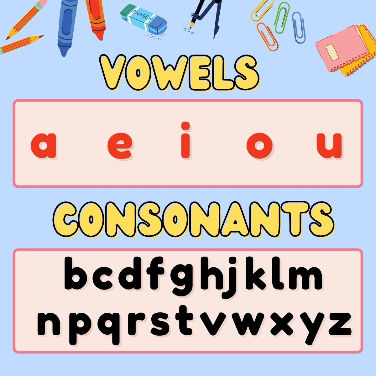 Vowel Chart Printable Preschool Kindergarten Readiness PDF Digital Download Etsy