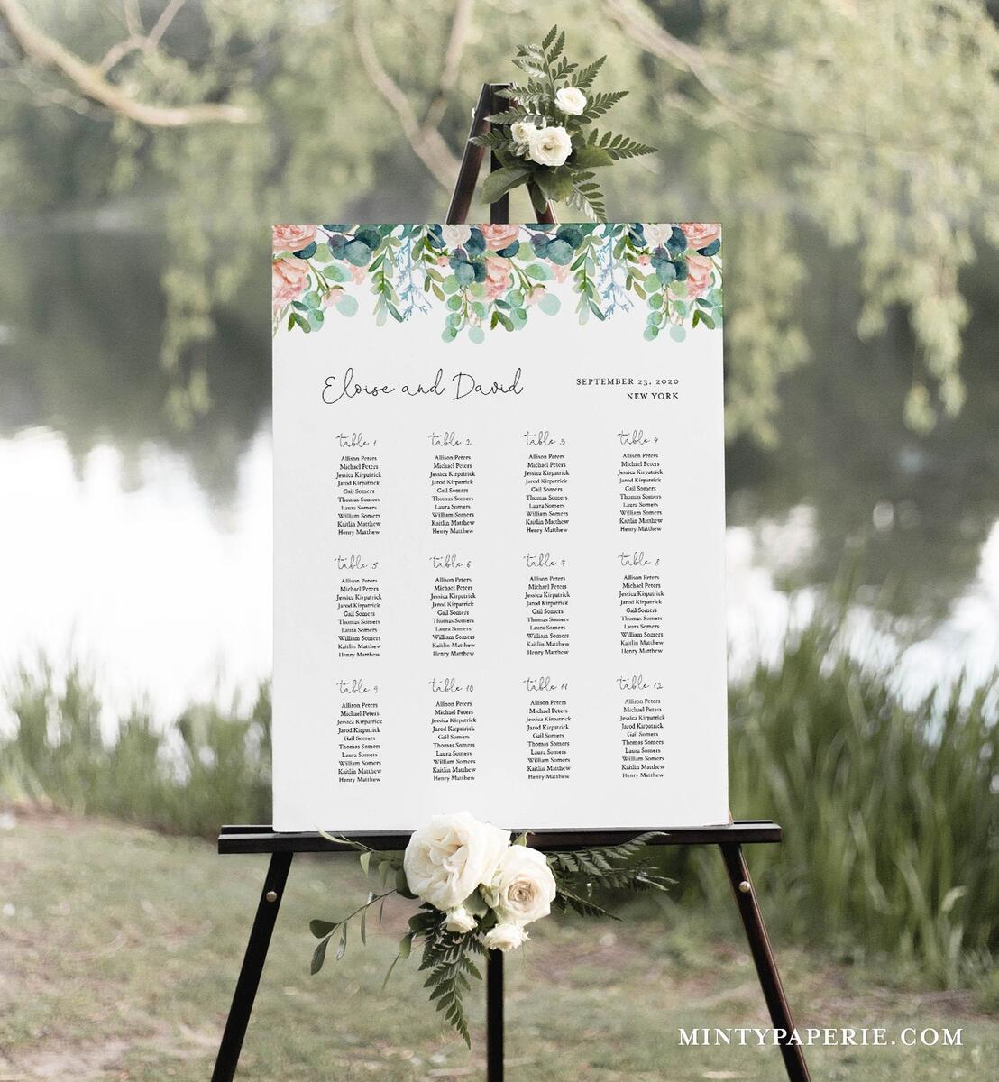 Lush Garden Seating Chart Poster Printable Greenery Wedding Seating Sign Instant Download Editable Template Templett 068A 268SC