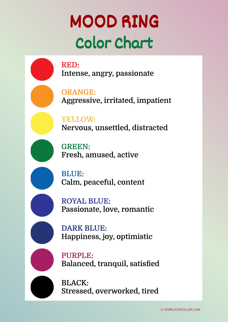 Mood Bead Color Chart Mood Chart Mood Bead Color Meanings Blue Mood Ring Meaning Top