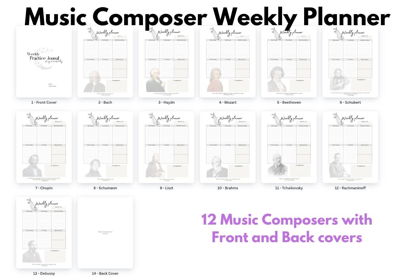 Music Composer Weekly Planner Practice Log Sheet Digital Download Etsy