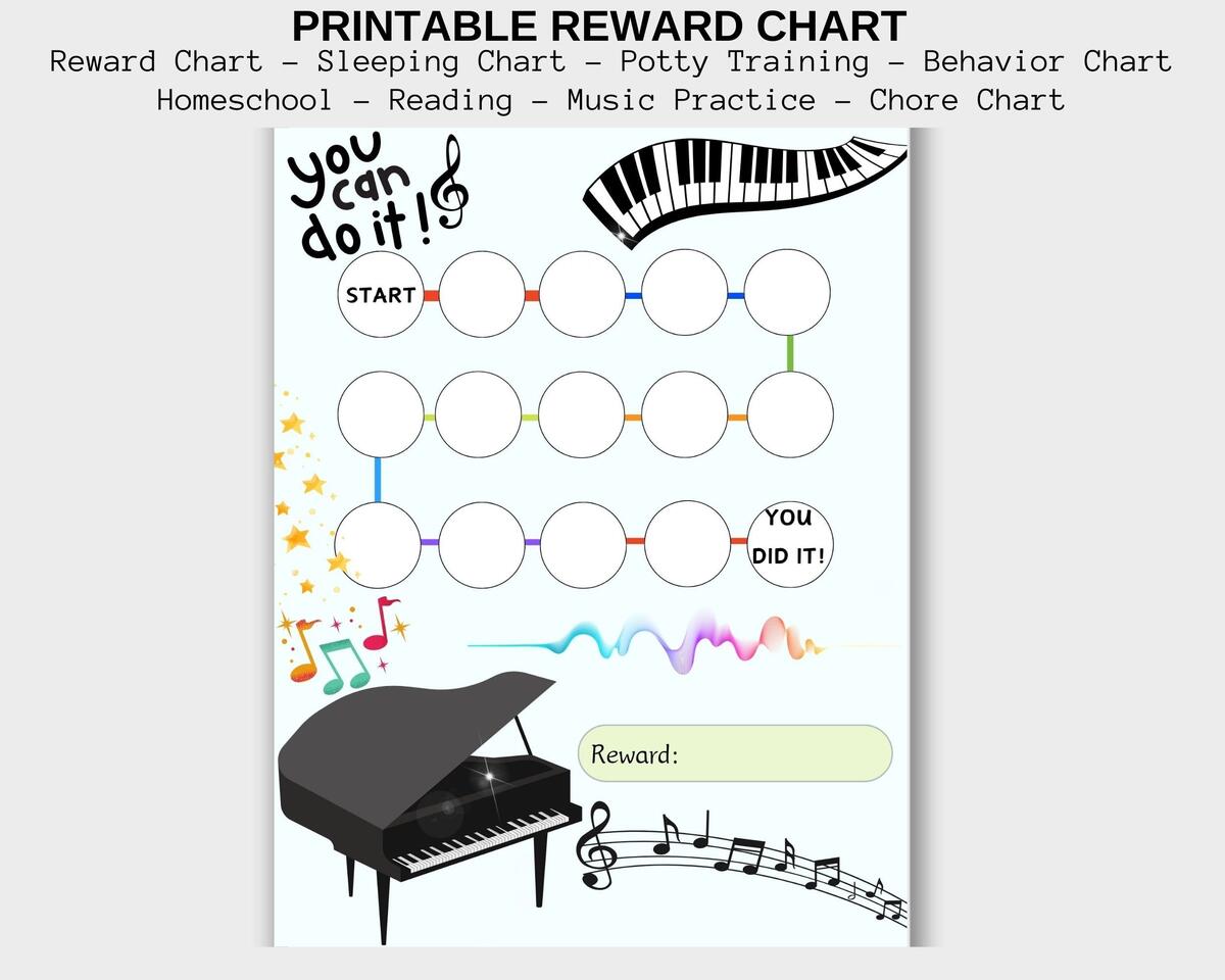 Music Practice Reward Chart For Kids Printable Piano Instrument Tracker Digital Download A4 Letter Etsy