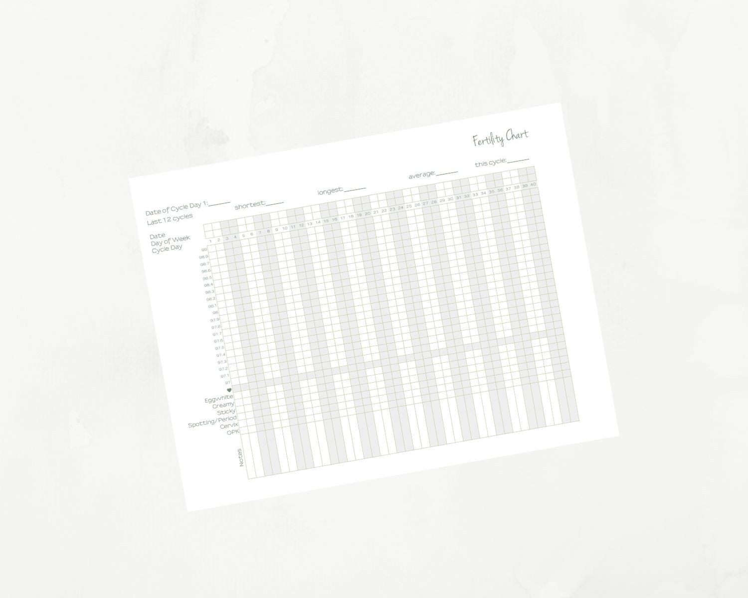 Natural Family Planning Printable Chart PDF Elizabeth Clare