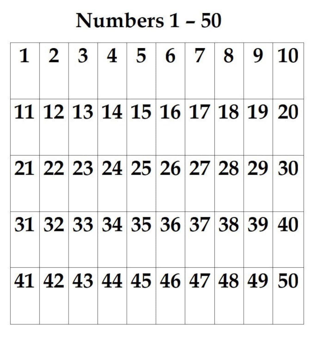 Number Chart To 50