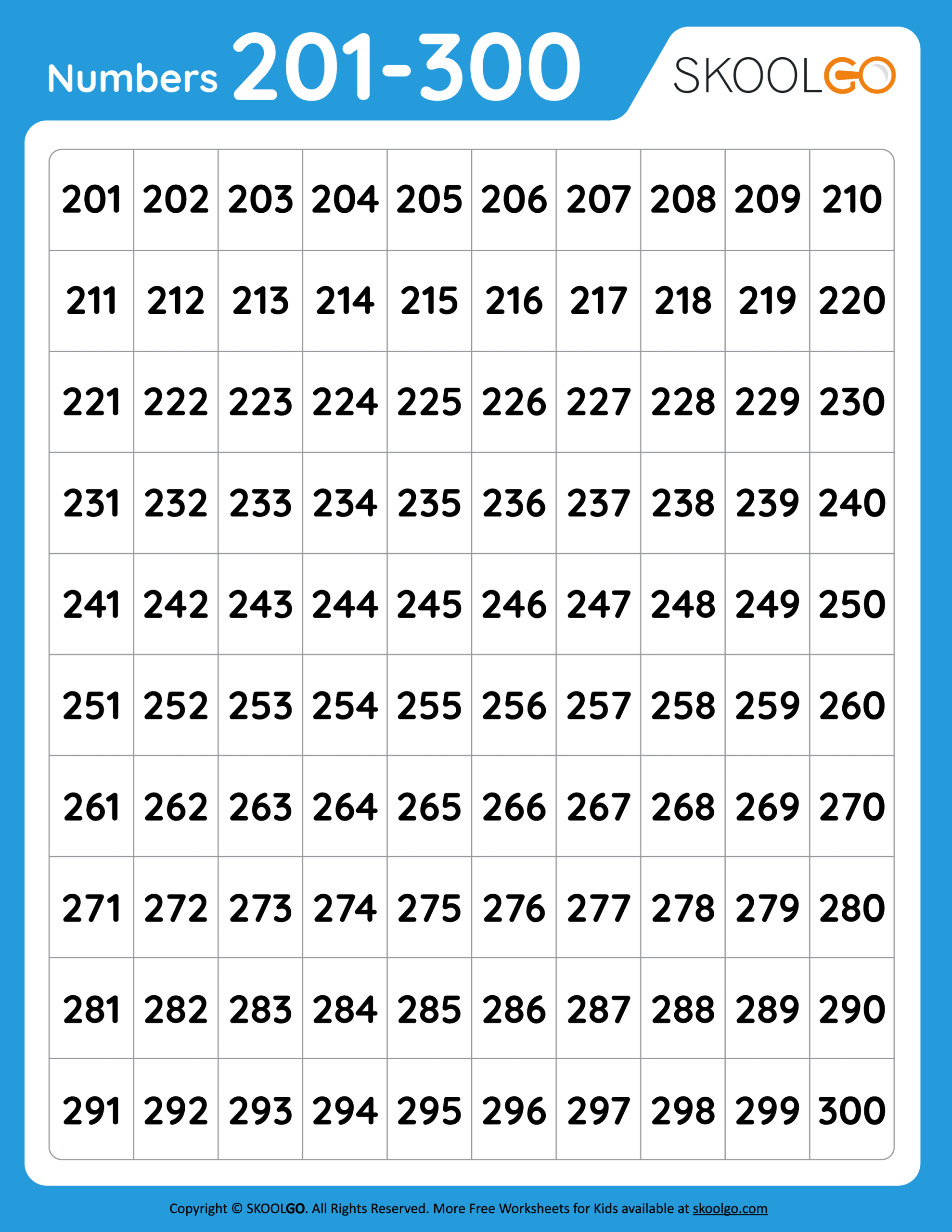 Numbers 201 To 300 Free Worksheet For Kids SKOOLGO