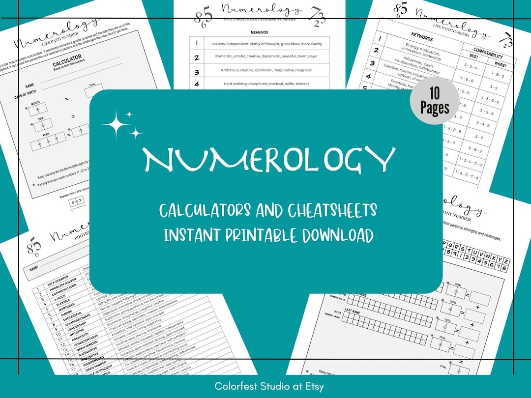 Numerology Charts Printable Pages For Grimoire Book Of Shadows Meanings Cheat Sheets And Calculator Worksheets For The Five Core Numbers Etsy