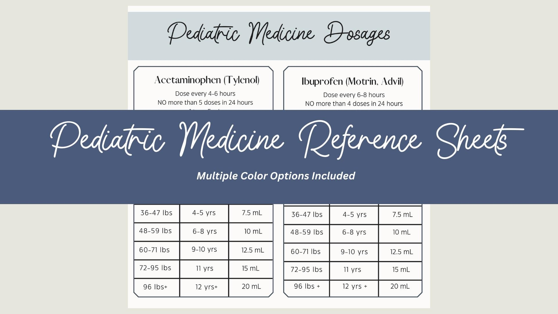 Pediatric Dosage Chart Medicine Guide For Kids Digital Download Etsy