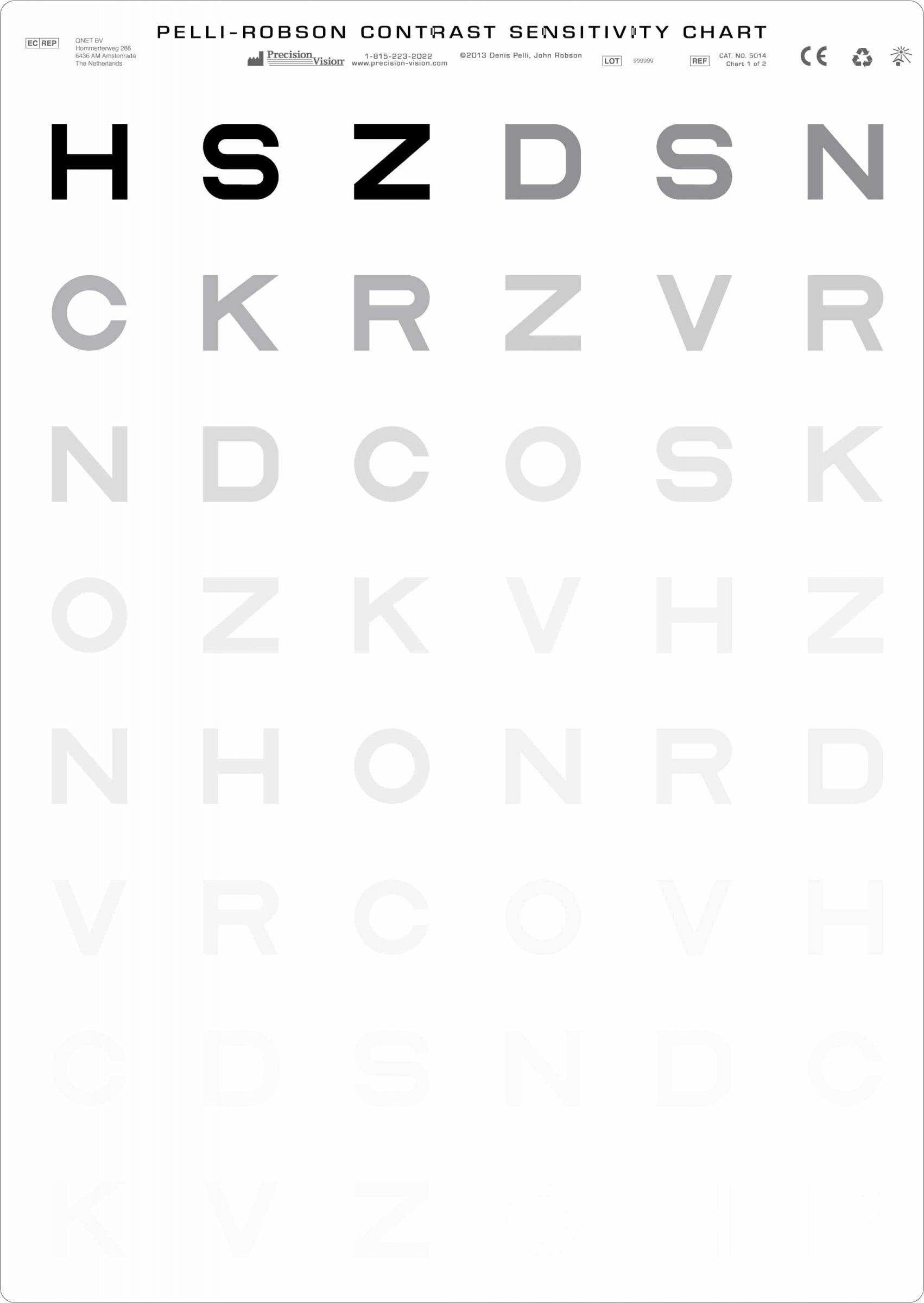 Pelli Robson Contrast Sensitivity Chart Precision Vision