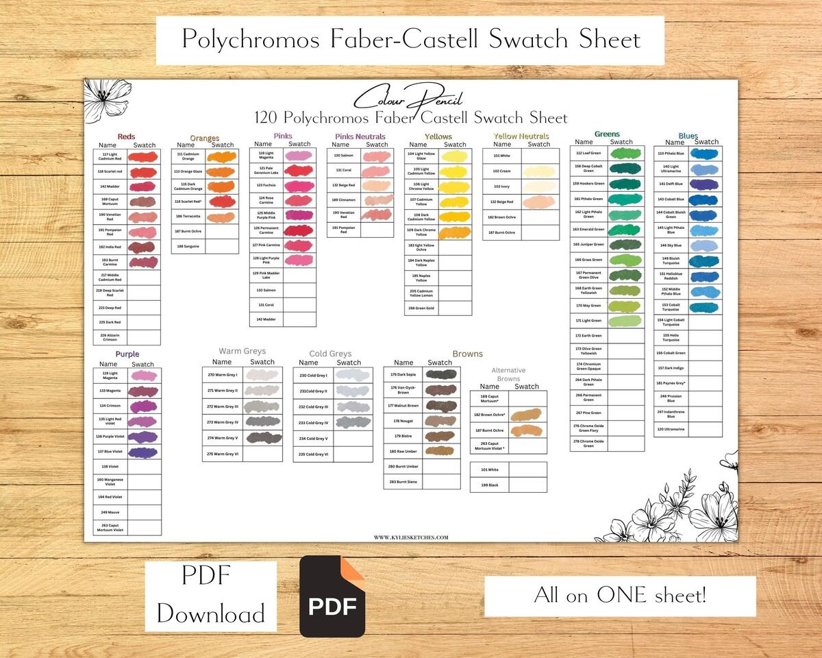 Polychromos Faber Castell Colour Pencil Swatch Single Sheet Color Swatch Chart Swatch Template Colour Pencil Swatches Colour Pencil Tools Etsy