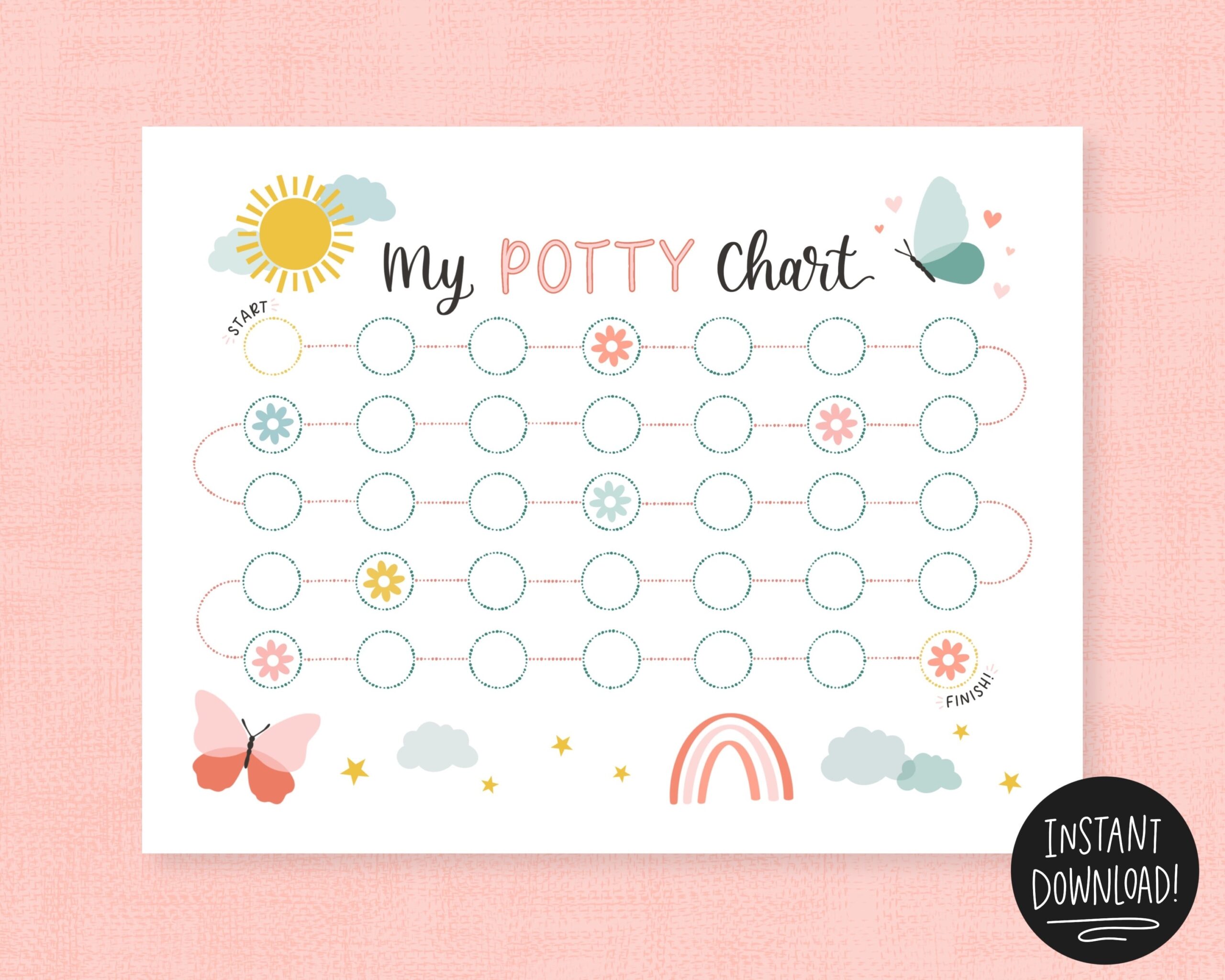 Potty Training Reward Chart Printable Girl Potty Chart Butterflies Rainbows Flowers Etsy Rainbow Potty Training Chart Potty Chart For Girls Potty Training Sticker Chart Toddler Potty Chart Printable Kids Chart Etsy