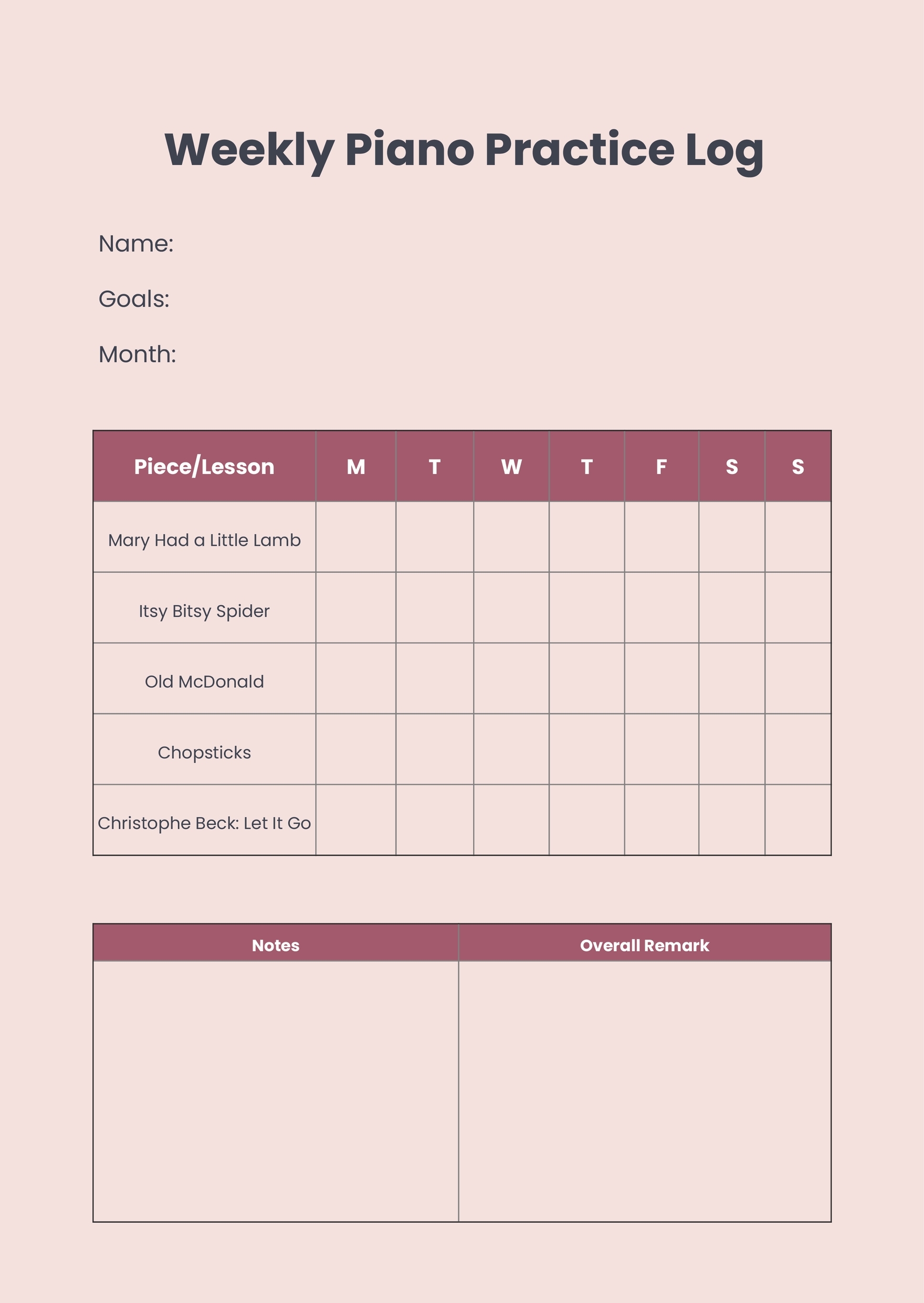 Practice Chart For Piano In Illustrator PDF Download Template Practice Chart For Piano In Illustrator PDF Download Template