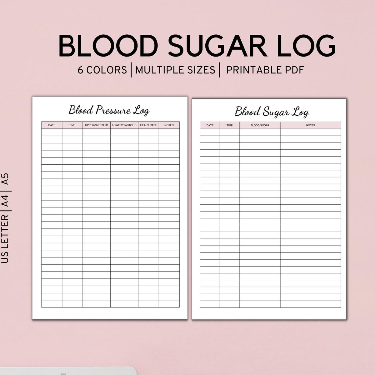 Printable Blood Sugar And Blood Pressure Tracker Daily Weekly Blood Sugar And Blood Pressure Log Book US Letter Size And A4 Etsy
