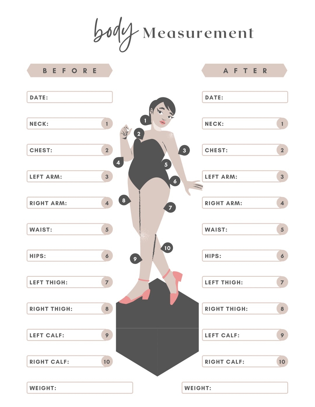 Body Measurement Tracker Printable Weight Loss Progress PDF Etsy