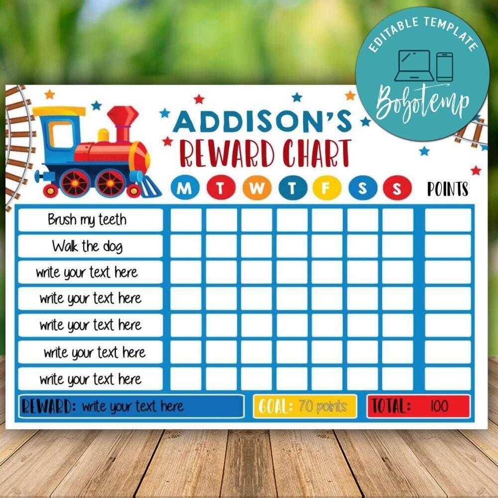 Train Reward Chart Printable Kids Behavior Chart Reward Chart For Kids Etsy
