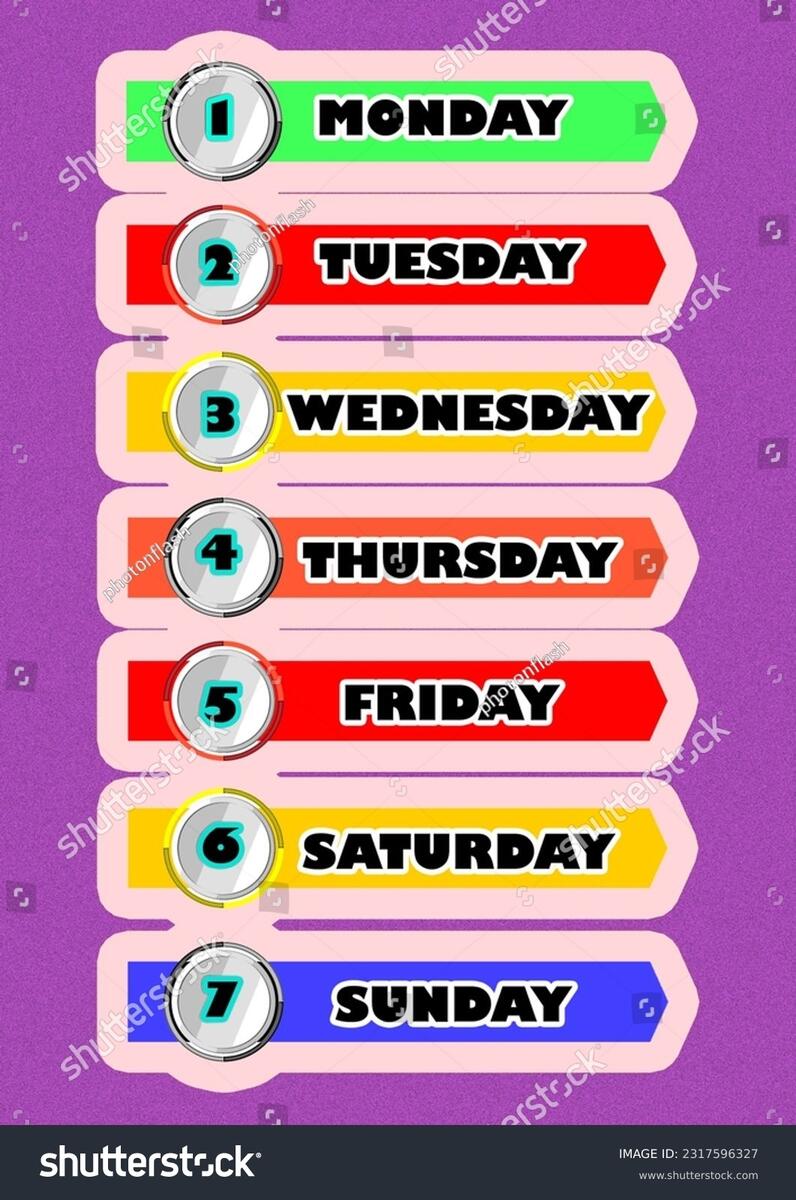 Printable Days Week Chart Kids Learning Stock Illustration 2317596327 Shutterstock