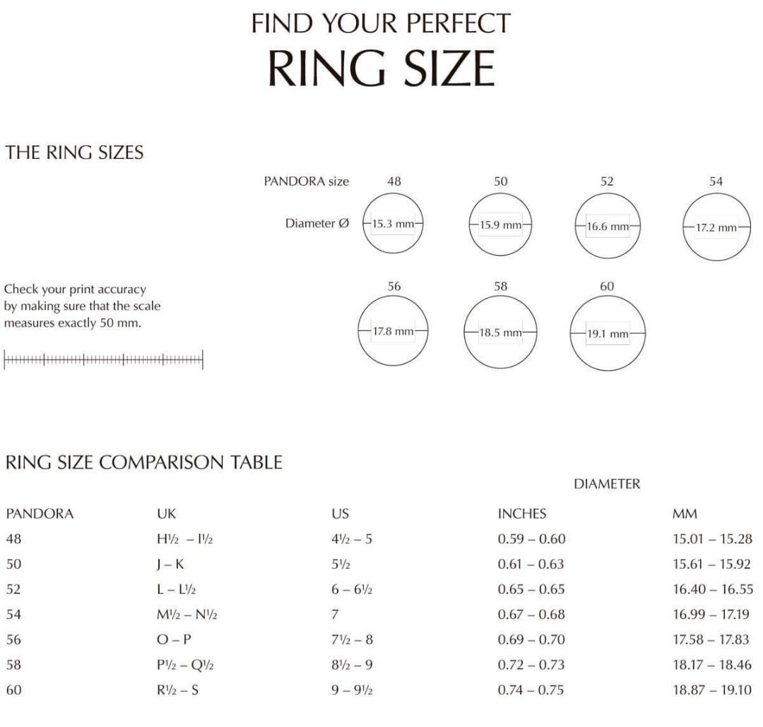 Printable Pandora Ring Size Chart Printable Ring How To Figure Out Ring Size Pandora Best Selling