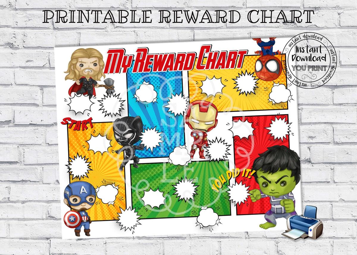 Reward Chart Super Hero Reward Chart Printable Instant Download Printable Etsy
