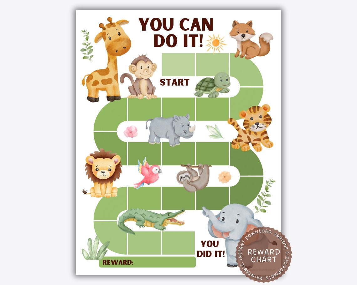 Safari Animal Reward Chart Toddler Jungle Potty Training Printable Sticker Chart Kids Chore Chart Routine Tracker Classroom Behavior Tool Etsy