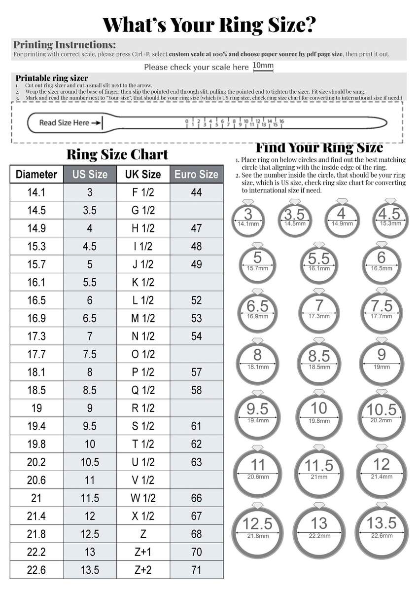 Printable Ring Size Chart International Conversion Guide Digital Download Etsy