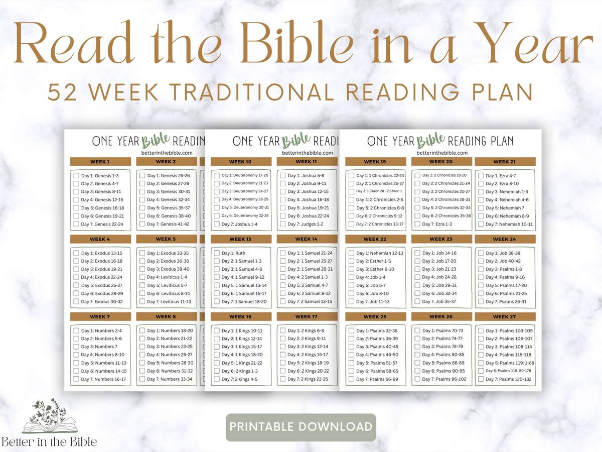 Read The Bible In A Year Chart Traditional Bible Reading Plan Printable Bible In A Year Chart Bible Reading Tracker Bible Tracker Etsy