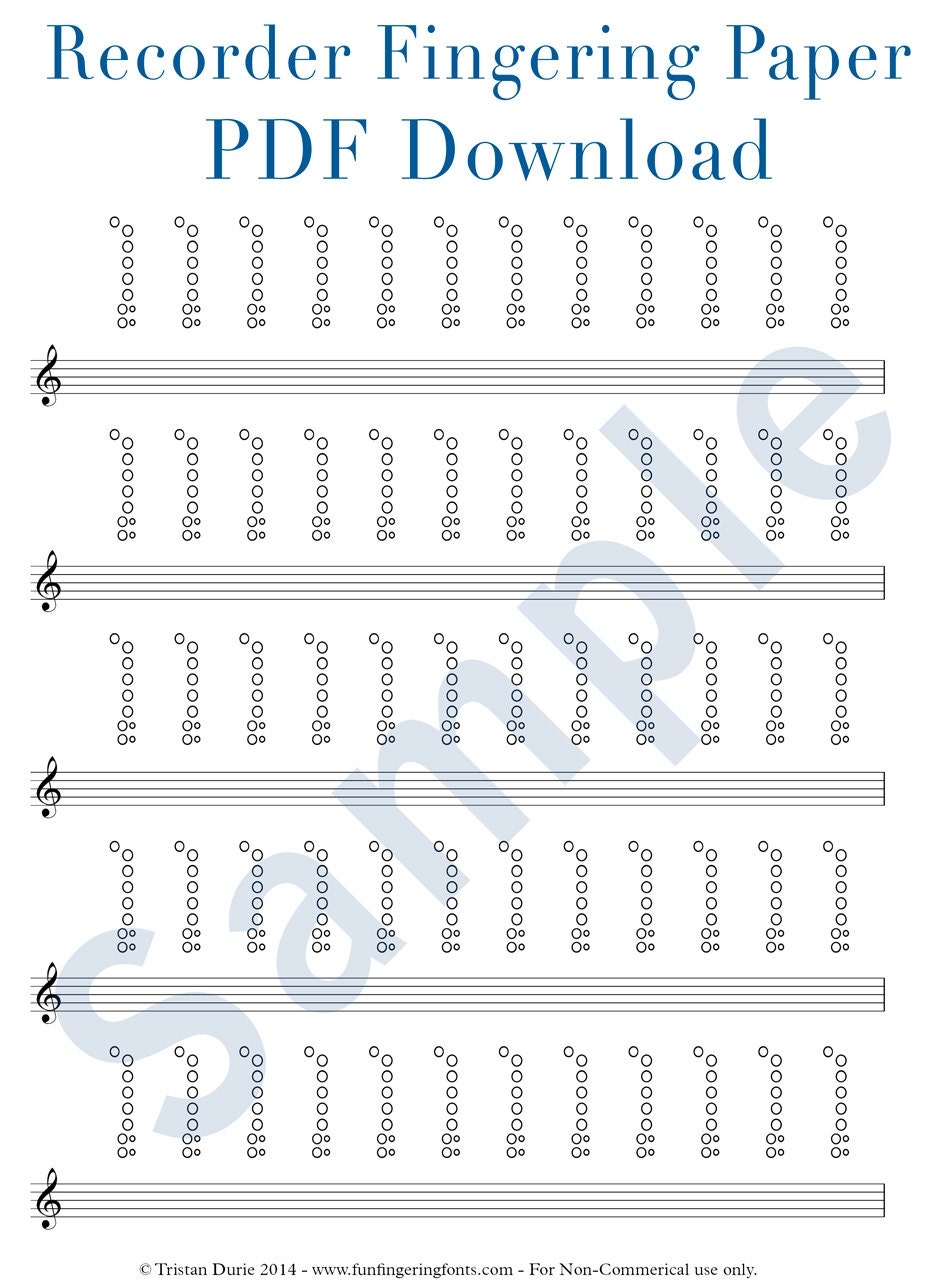 Recorder Tablature Fingering Paper Download And Printable PDF Great For Learning And Teaching Recorder Etsy