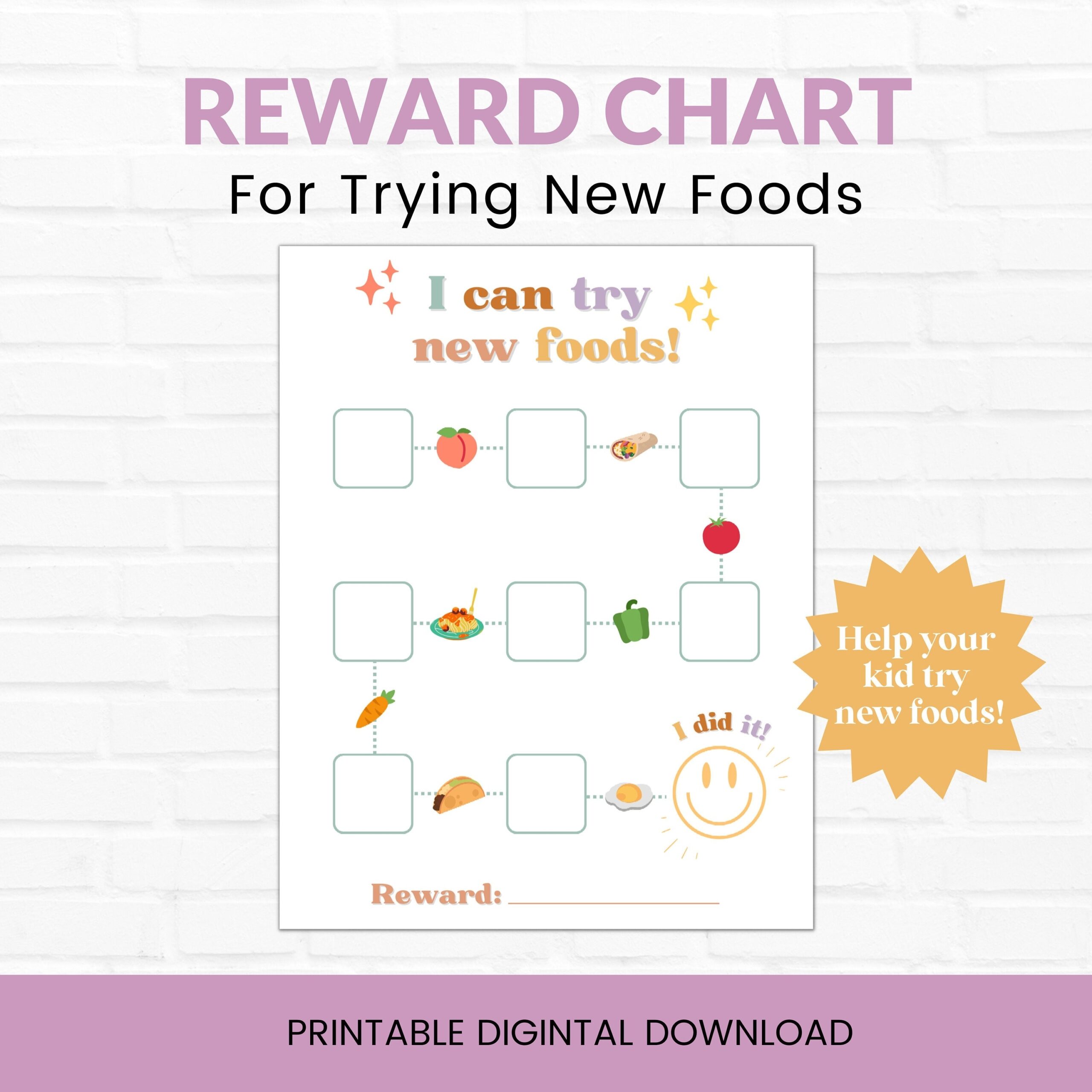 Reward Chart For Trying New Foods New Foods Chart Kid S Reward Chart Children S Reward Chart Etsy