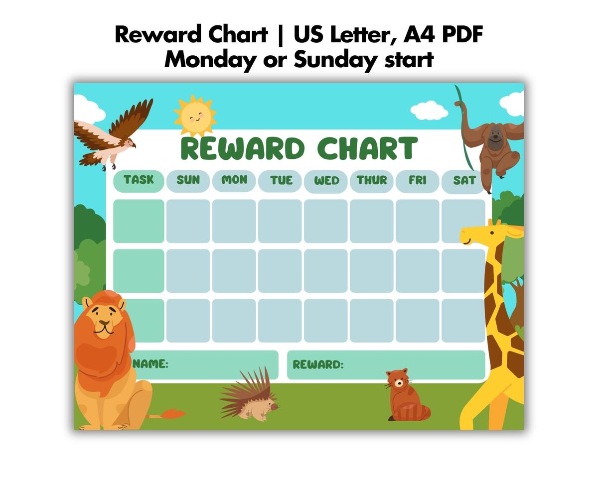 Safari Animal Reward Chart Toddler Jungle Potty Training Printable Sticker Chart Kids Chore Chart Routine Tracker Classroom Behavior Tool Etsy