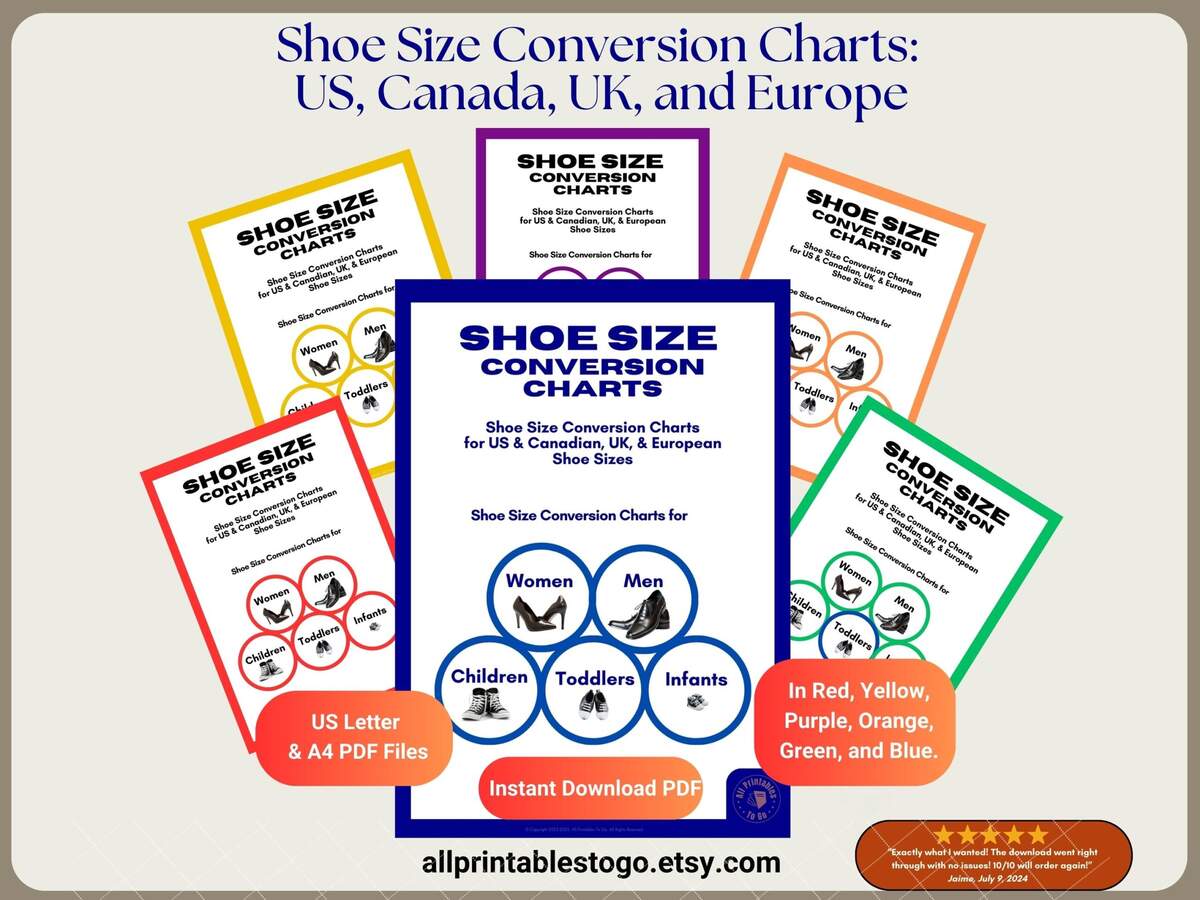 Shoe Size Conversion Chart US UK EU Canada Pdf Etsy