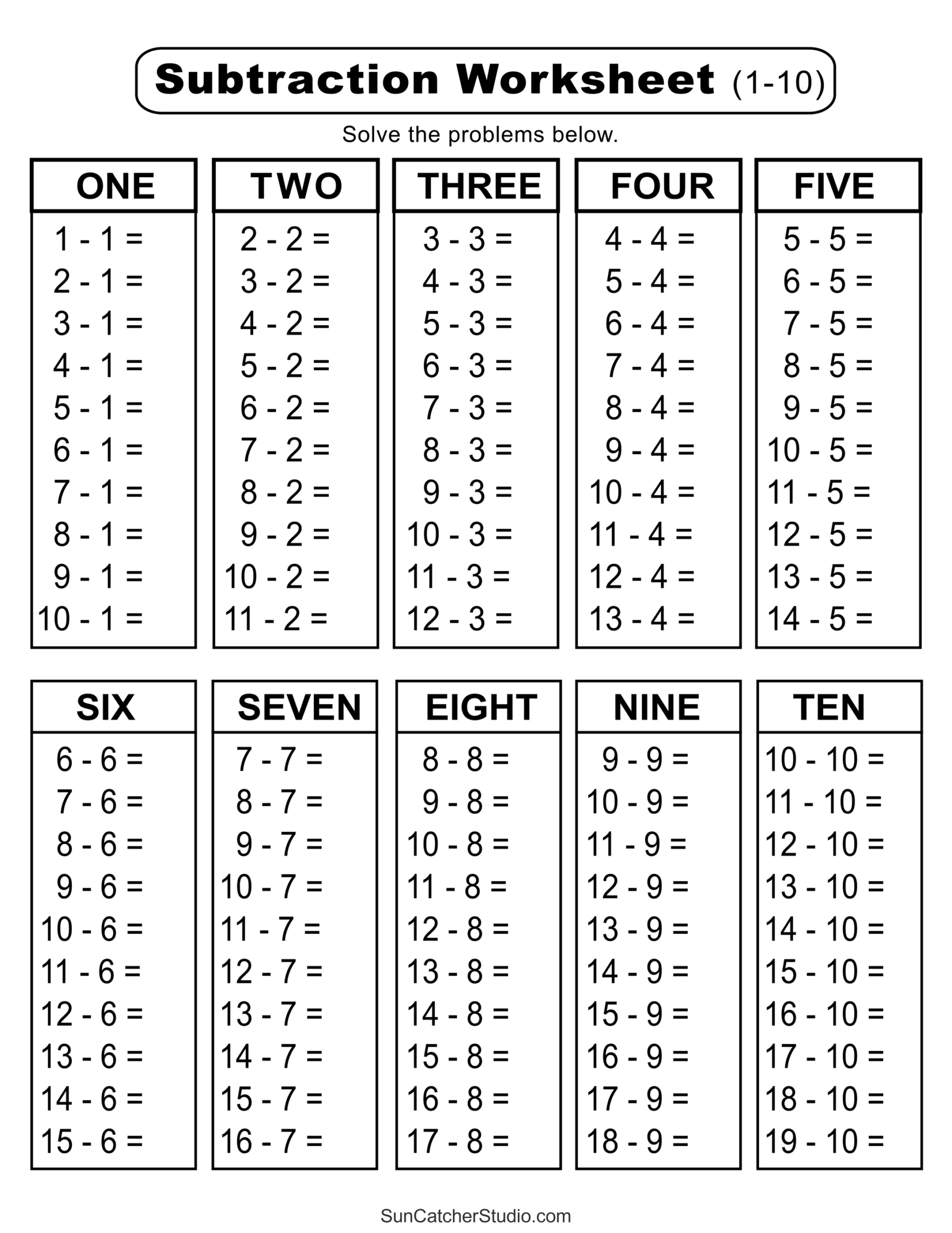 Subtraction Worksheets Free Printable Math Drills Free Printables Lettering SVG Files Tools Apps