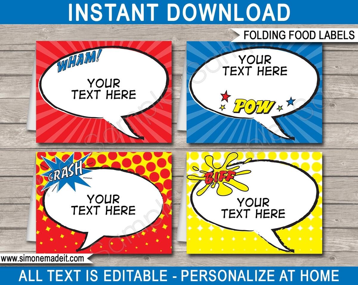 Superhero Food Labels Editable Birthday Party Decorations Digital Download Etsy Superhero Food Labels Editable Birthday Party Decorations Digital Download Etsy