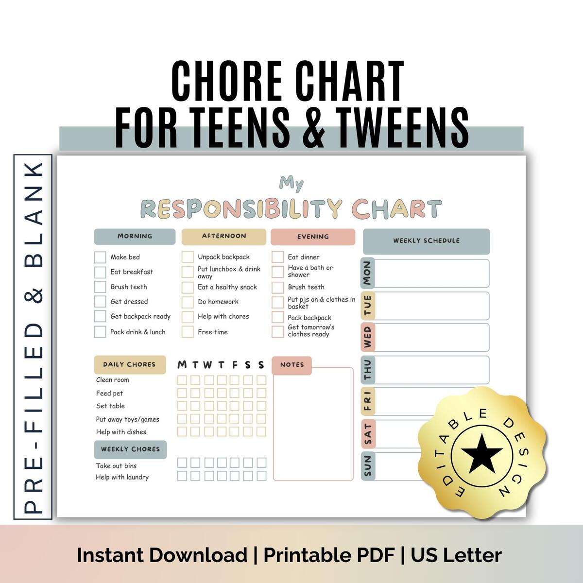 Teen Chore Chart Editable Responsibility Chart Daily Weekly Digital PDF Canva Template Etsy Teen Chore Chart Editable Responsibility Chart Daily Weekly Digital PDF Canva Template Etsy