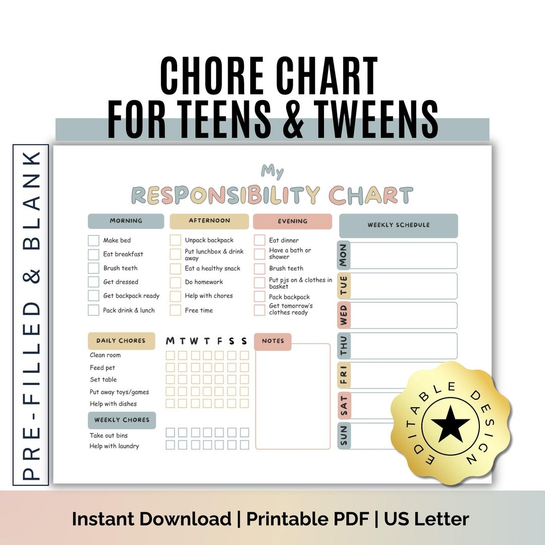 Teen Chore Chart Editable Responsibility Chart Daily Weekly Digital PDF Canva Template Etsy Teen Chore Chart Editable Responsibility Chart Daily Weekly Digital PDF Canva Template Etsy