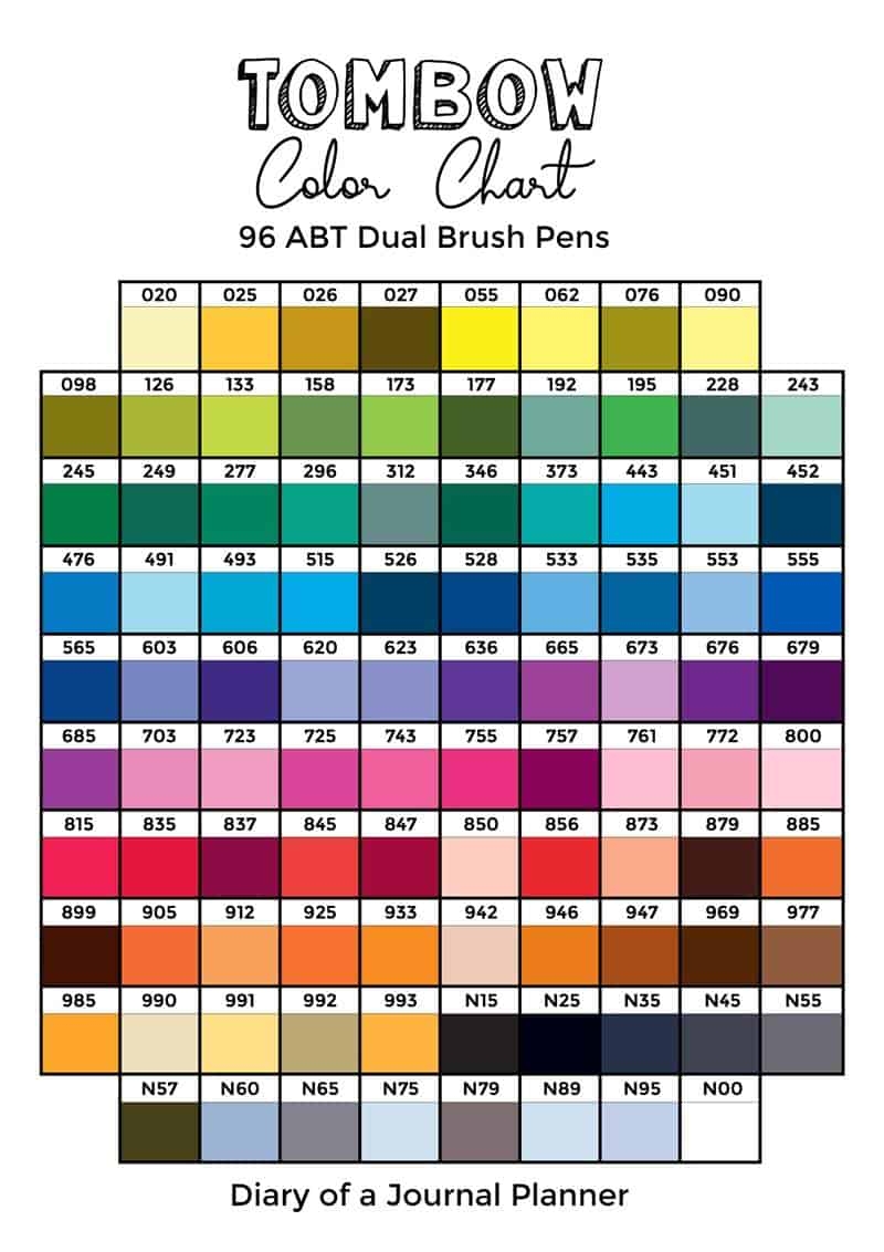 Tombow Color Chart Printable To Track Your 108 Or 96 Dual Brush Pens