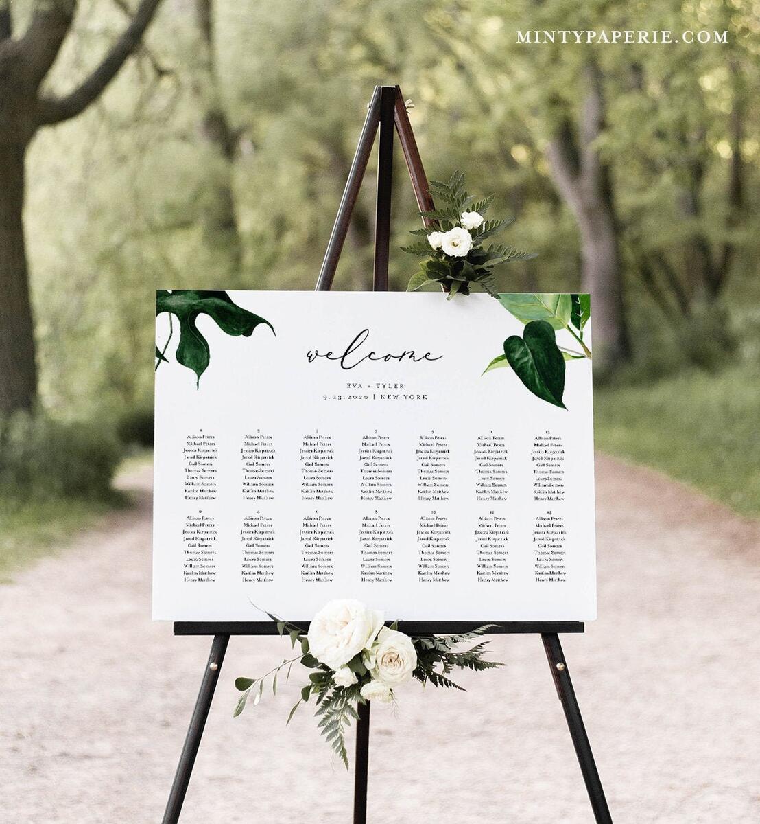 Tropical Wedding Seating Chart Template Printable Modern Seating Sign Poster 100 Editable Text Instant Download Templett 0012 270SC