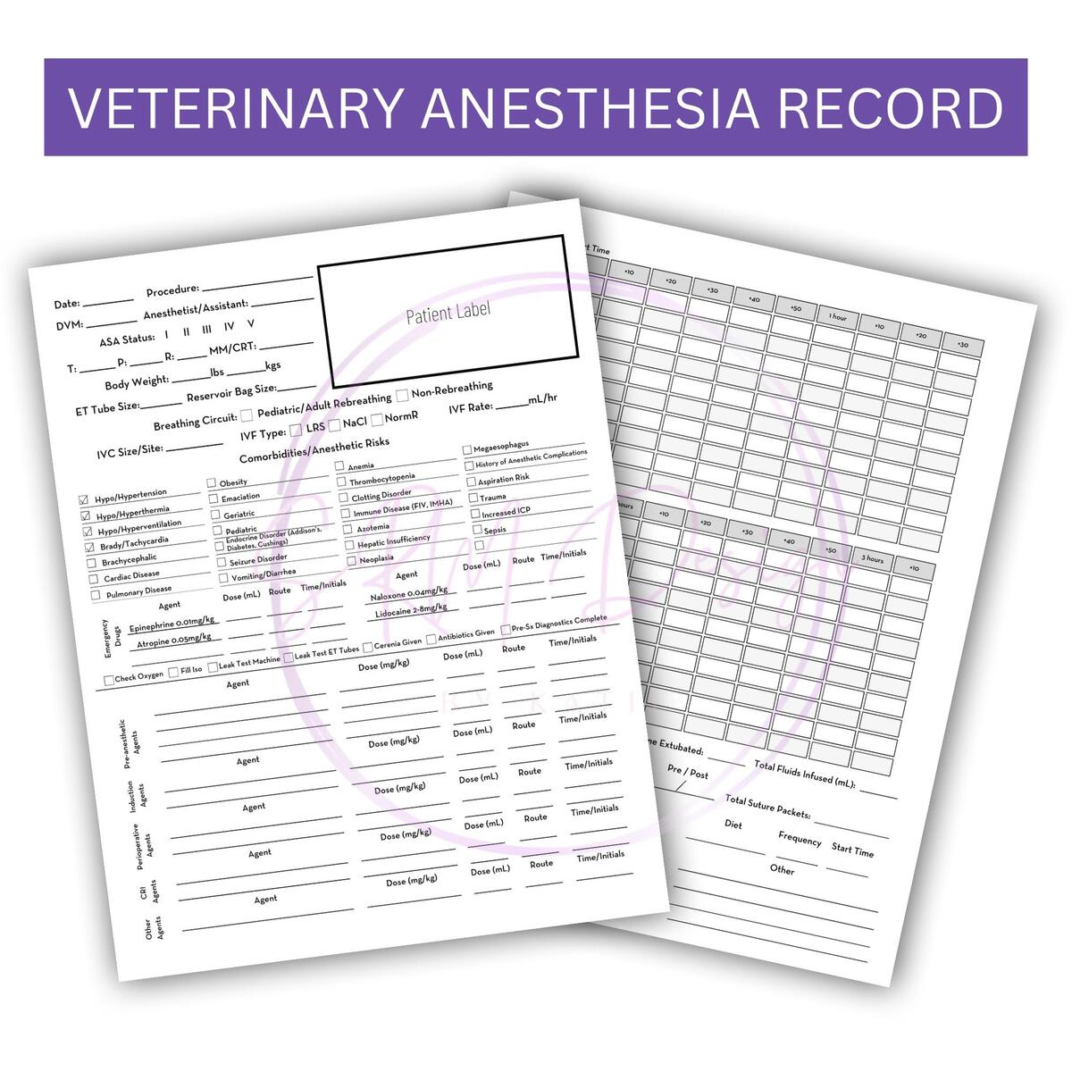 Vet Anesthesia Monitoring Sheet Customizable Surgery Record PDF Etsy Canada