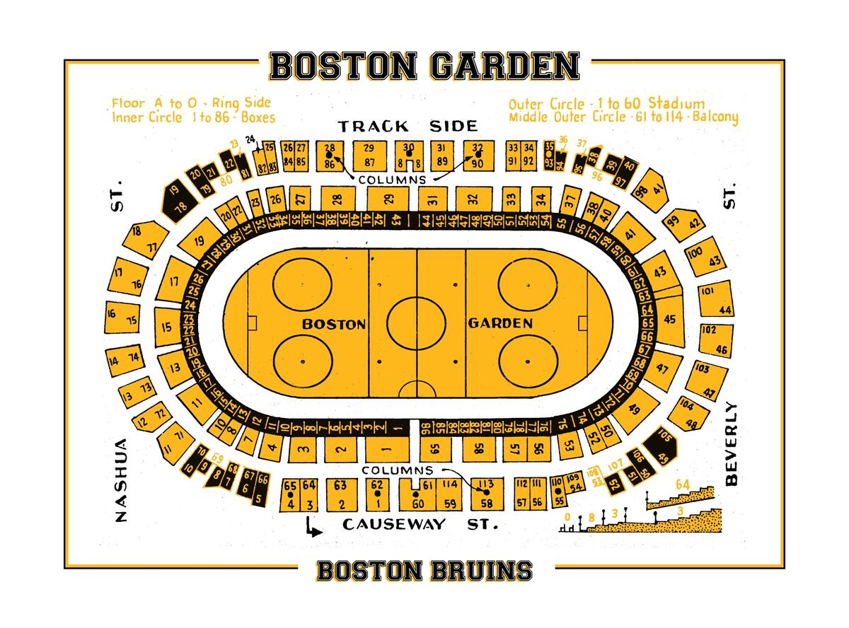 Vintage Boston Garden Hockey Seating Chart Print Bruins Blueprint Etsy