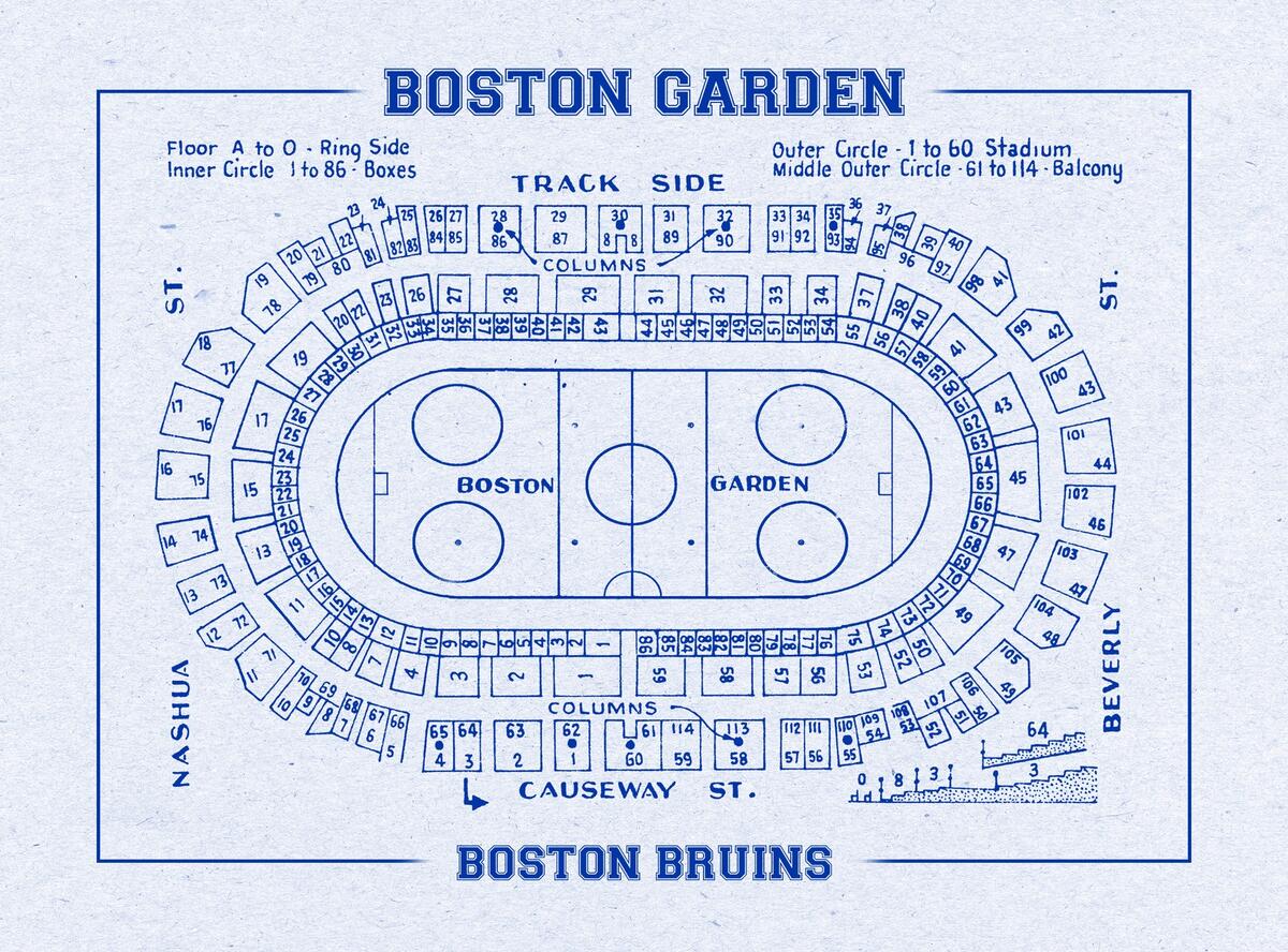 Vintage Boston Garden Hockey Seating Chart Print Bruins Blueprint Etsy
