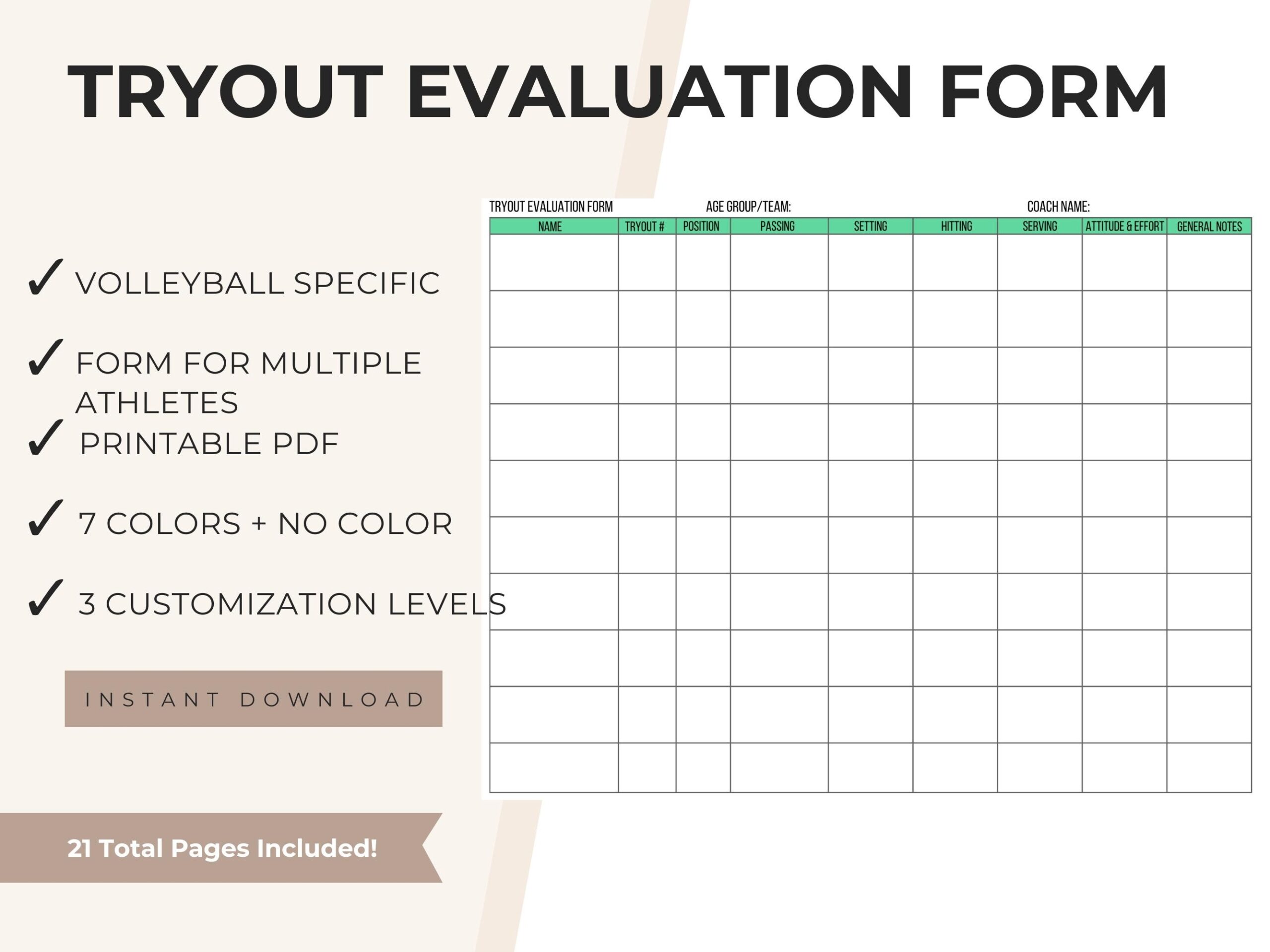 Volleyball Tryout Evaluation Form Etsy Volleyball Tryout Evaluation Form Etsy