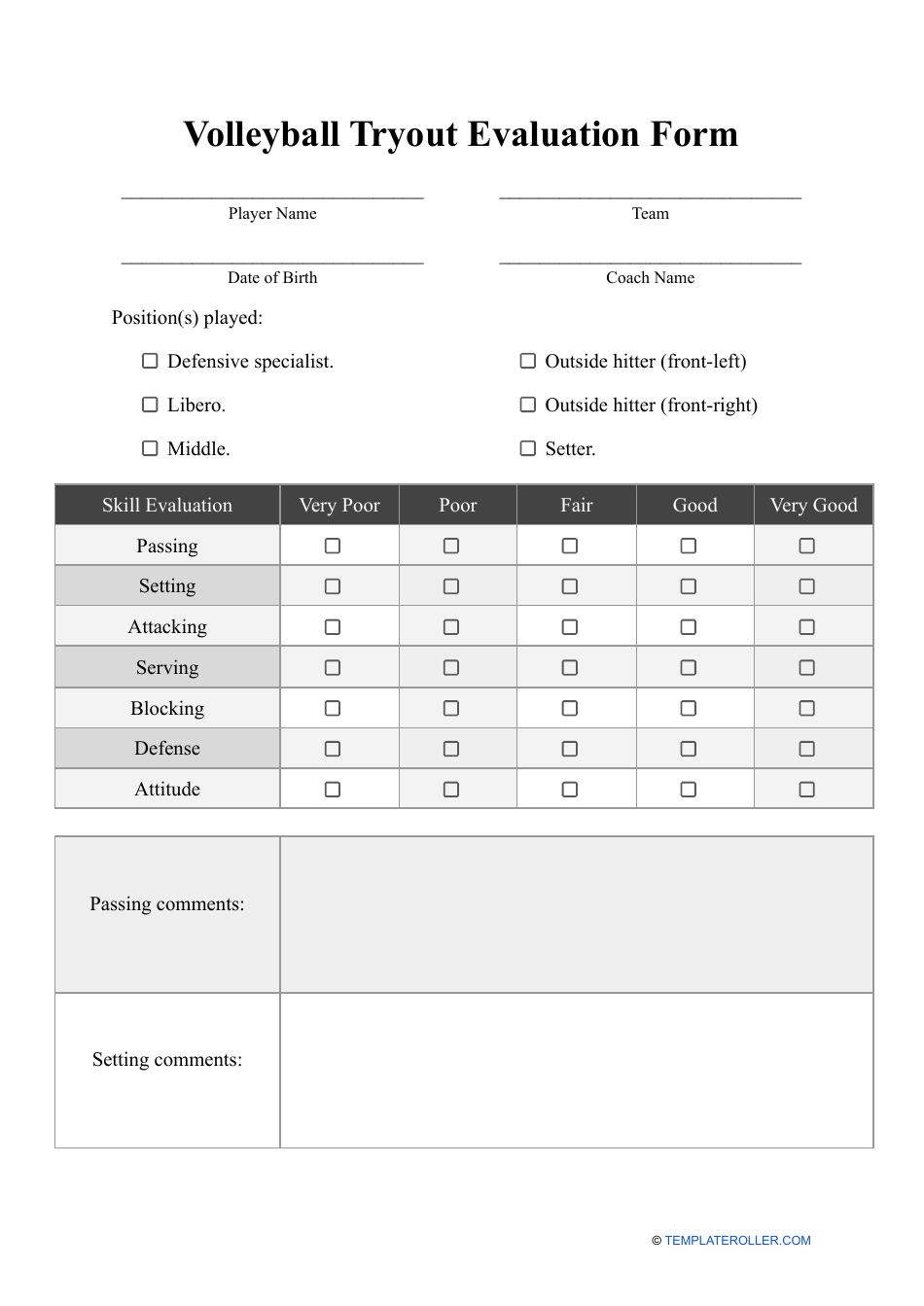 Volleyball Tryout Evaluation Form Fill Out Sign Online And Download PDF Templateroller Volleyball Tryout Evaluation Form Fill Out Sign Online And Download PDF Templateroller