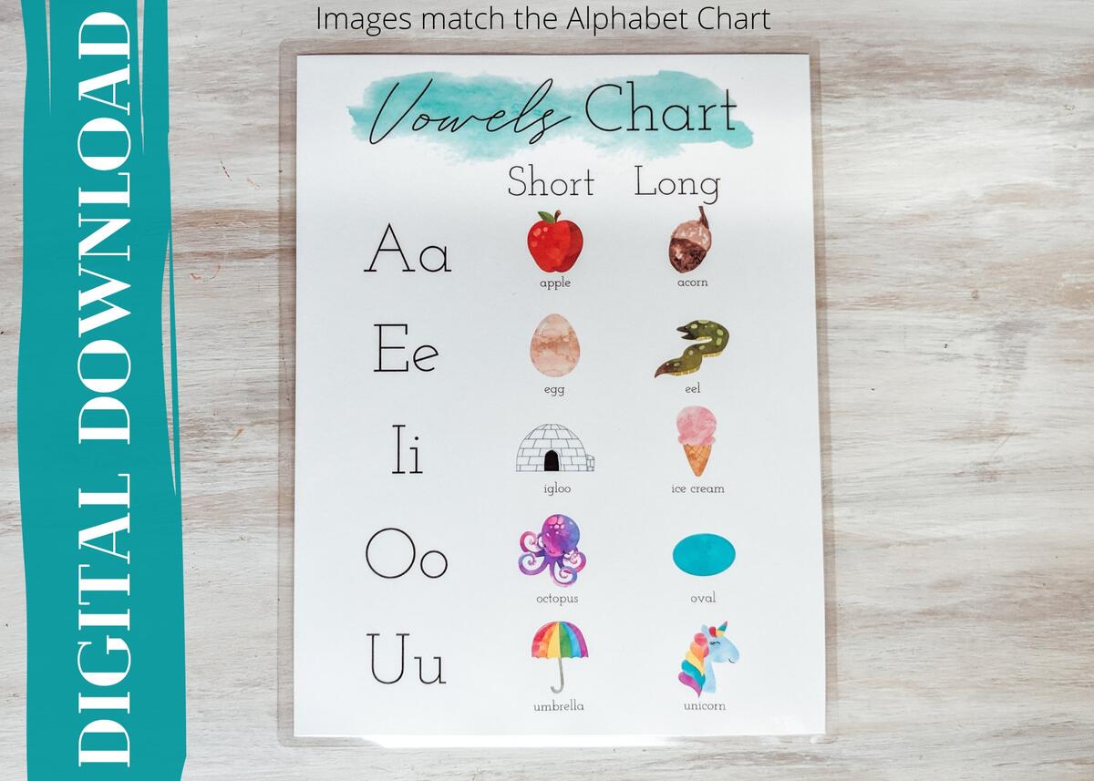Vowels Chart Printable Homeschool Classroom Poster Digital Download Etsy