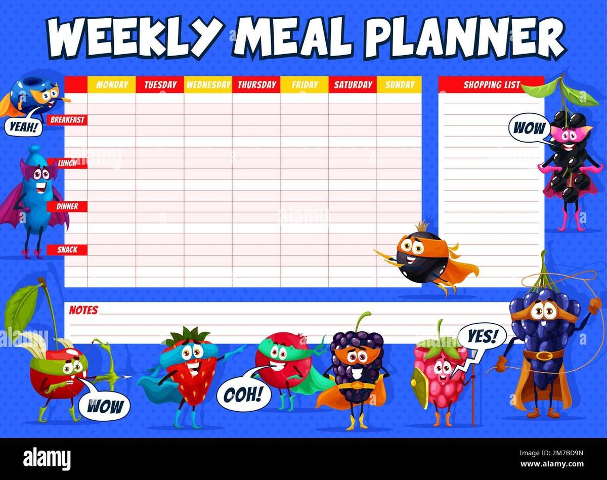 Weekly Meal Planner Cartoon Superhero Animal Characters Diet Food Plan Or Week Menu Vector Template Meal Schedule And Grocery List With Funny Super Hero Cat Dog Raccoon And Panda Personages Stock Vector Superhero Food Labels Editable Birthday Party Decorations Digital Download Etsy