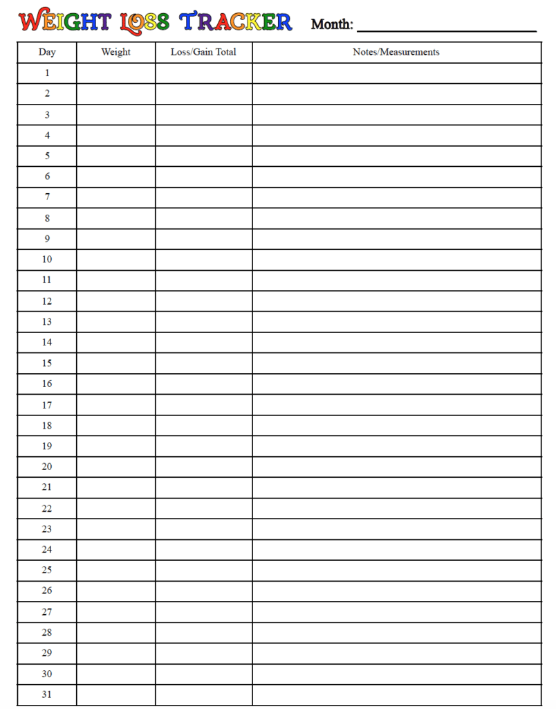 Weight Loss Tracker Printables Free Multiple Options To Fill Your Needs