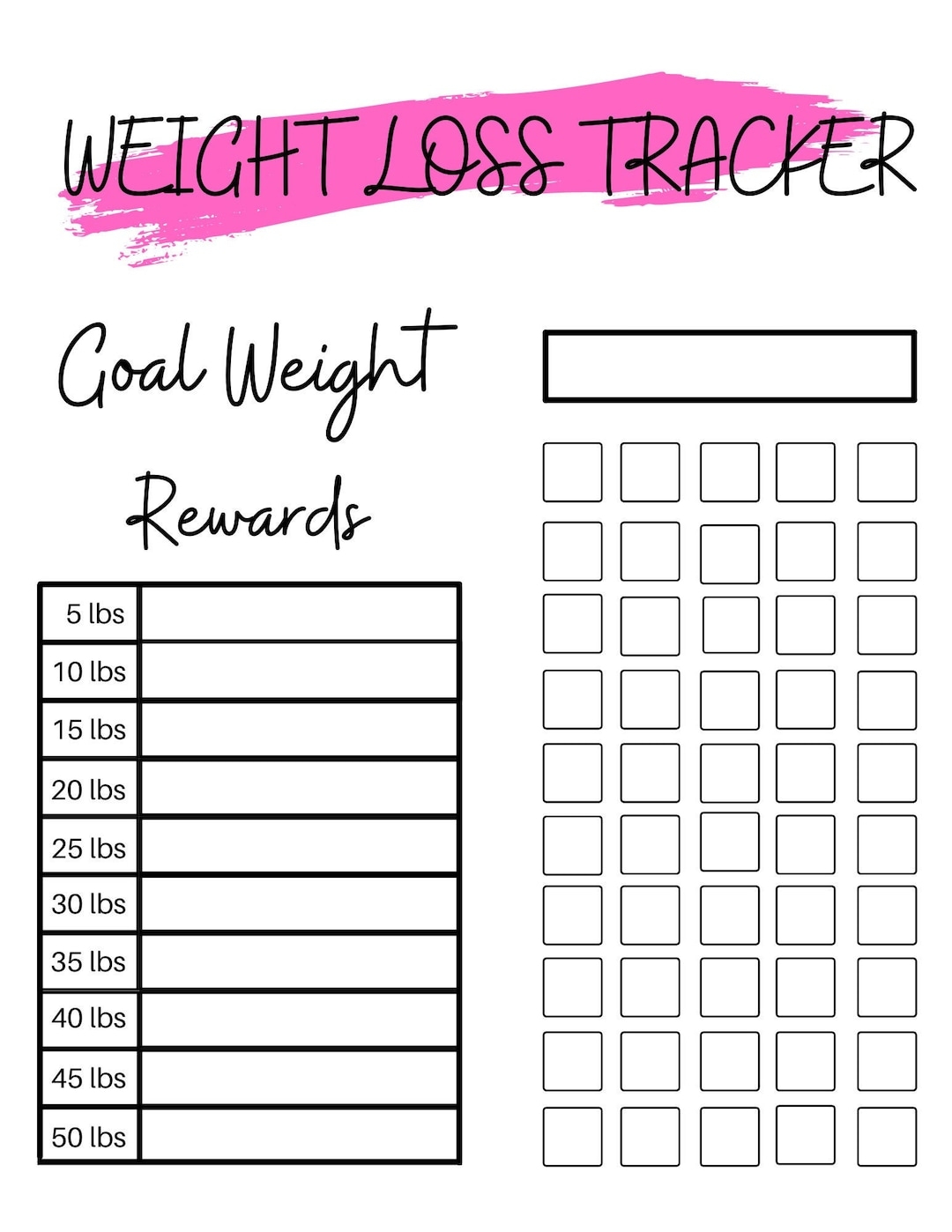 Weight Loss Weight Loss Chart Motivational Chart Rewards Chart Weight Progress 50 Lb Weight Loss Tracker New Year S Resolution Etsy