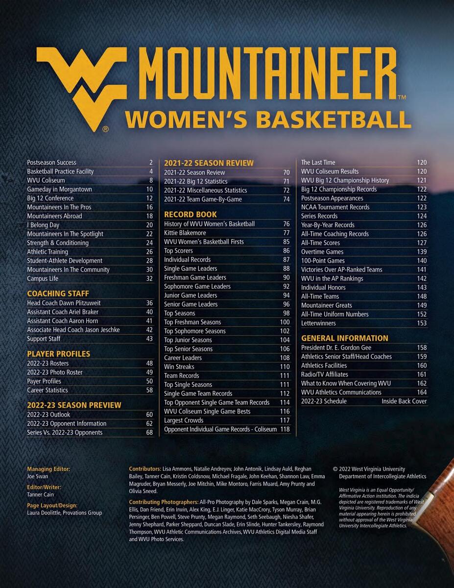2022 23 West Virginia University Women S Basketball Guide By Joe Swan Issuu