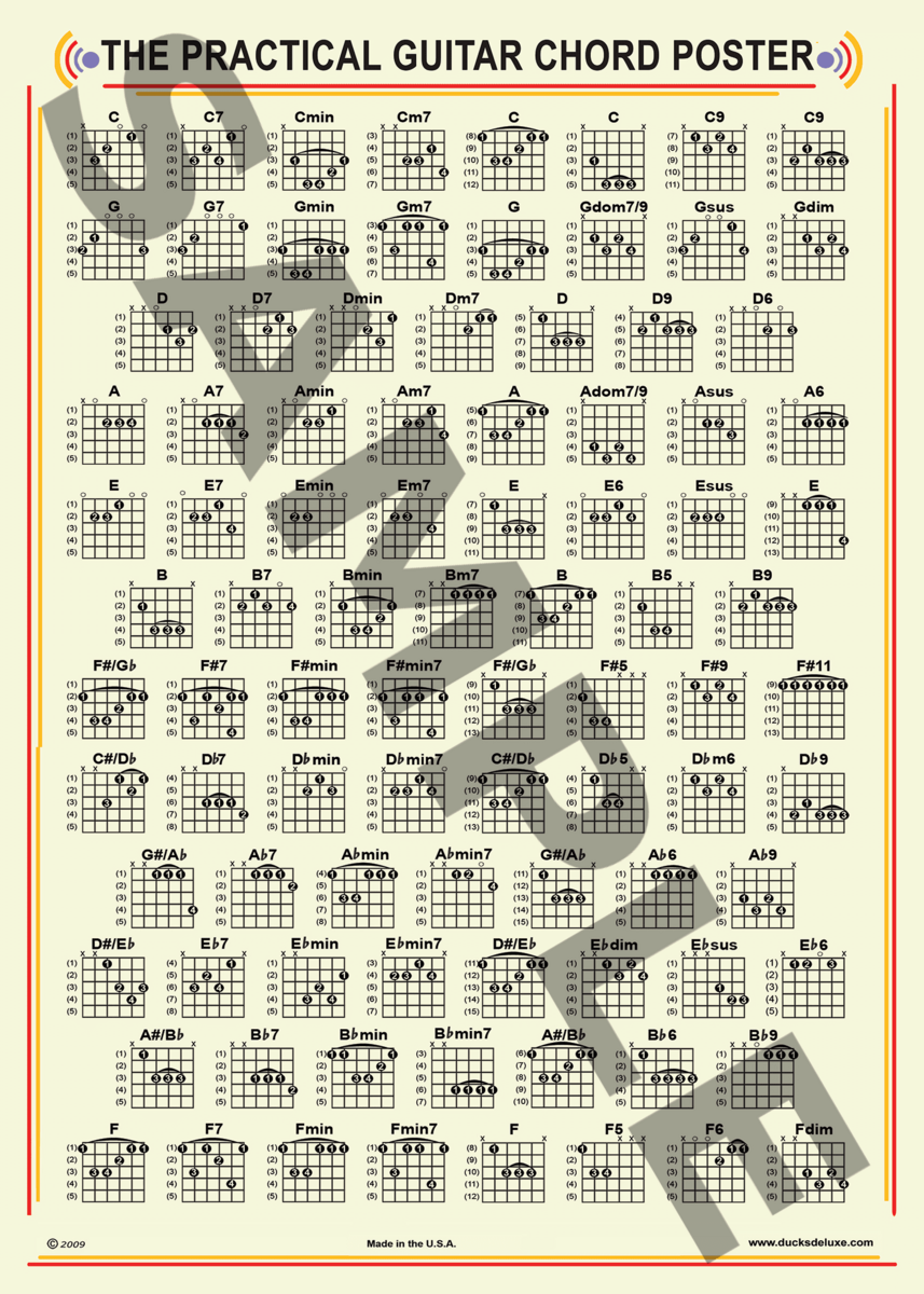 8 1 2 X 11 Guitar Fretboard Chart Ducks Deluxe