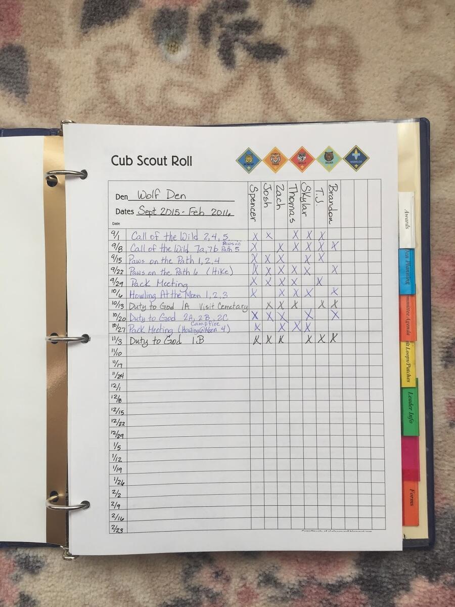 Akela S Council Cub Scout Leader Training Rolls For Cub Scout Den And Pack Meetings Den Leader Records