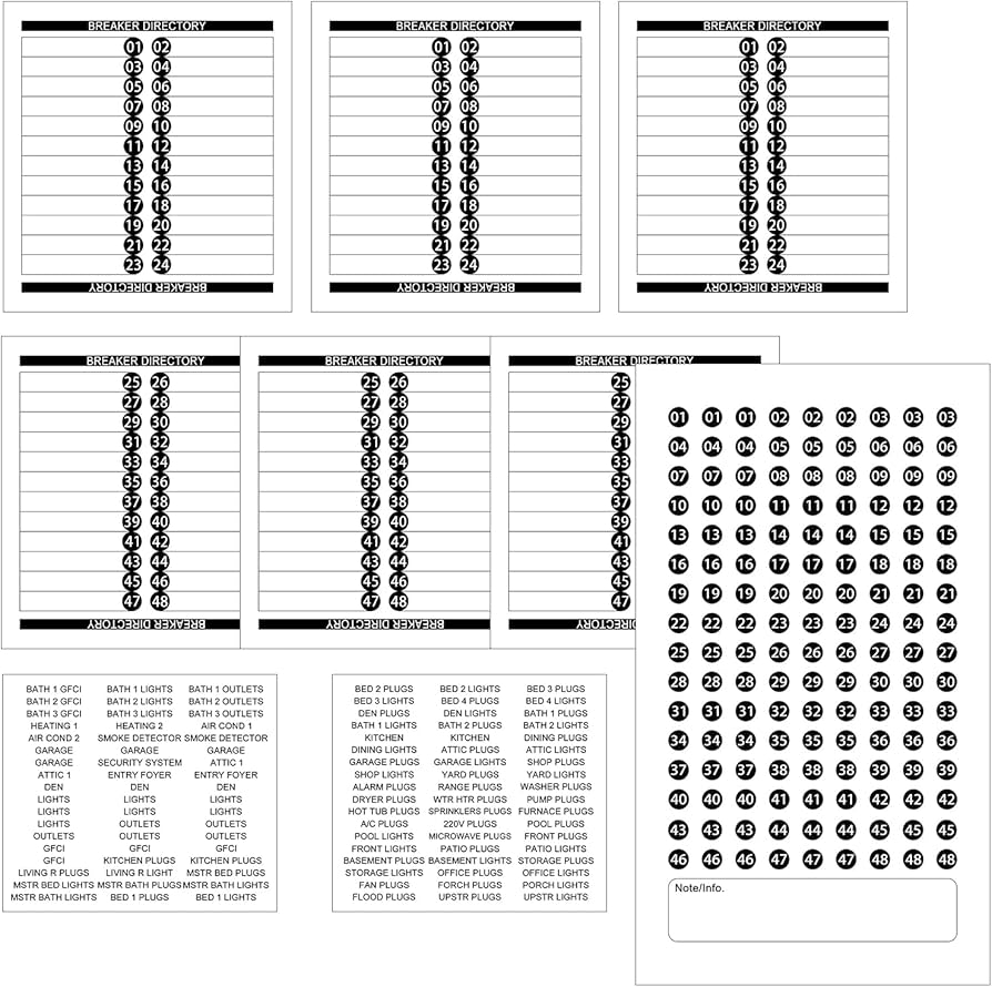 Amazon Electrical Panel Label Breaker Directory Label Sticker Load Center Identification Adhesive Circuit Panel Sticker Breaker Number For Door Electrical Box